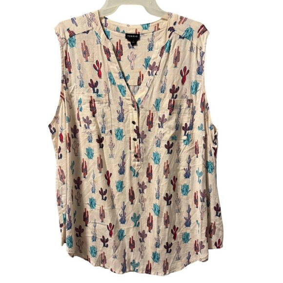 Torrid Sleeveless Cactus Print Blouse Top Size 1X ivory multi blouse - Picture 1 of 12